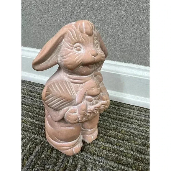 Terracotta Easter Bunny in Overalls With Basket CUTE!! 7" x 4.5" Holiday Spring - Picture 11 of 13